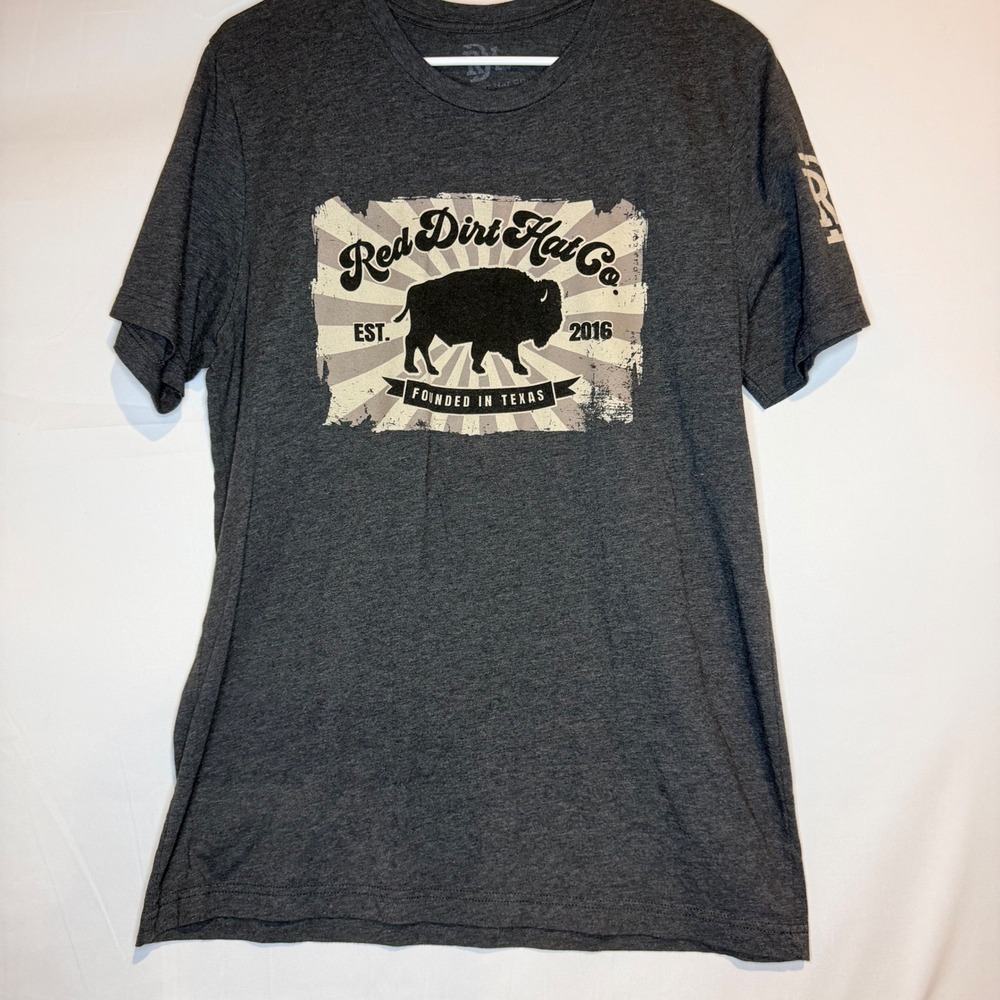 Red Dirt Hat Co Mens Buffalo Graphic T-Shirt Charcoal Gray Heather Texas Medium